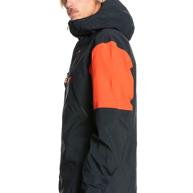 Unisex Panelled Shell Ski Jacket — Black & Orange — Black & Orange, worn side view