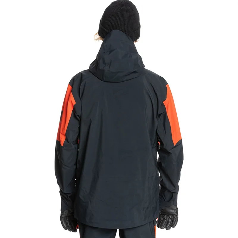 Unisex Panelled Shell Ski Jacket — Black & Orange — Black & Orange, worn back view