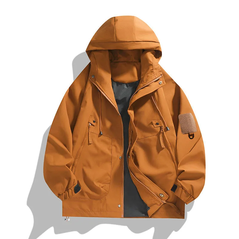 Unisex Plus-Size Hardshell Jacket — 4 Colourways — Rust Orange, open front view