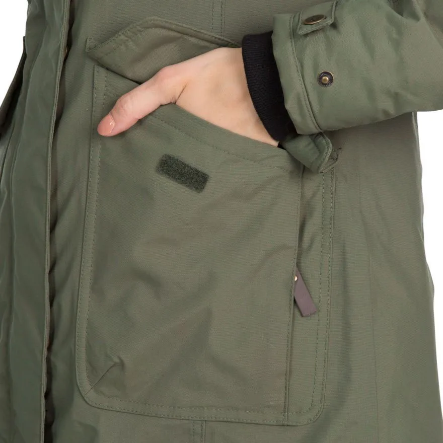 Unisex Plus-Size Fur-Hood Parka — Olive Green — Olive Green, pocket detail