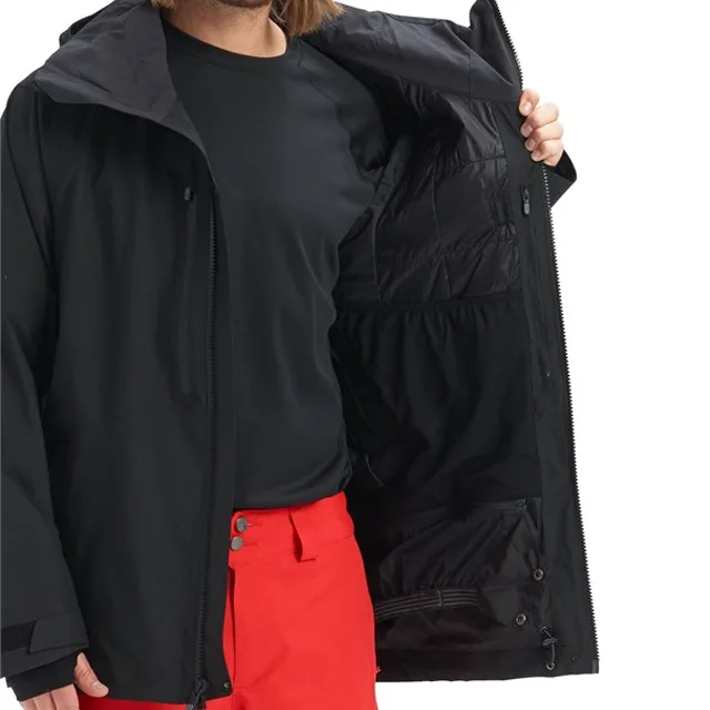 Unisex Plus-Size Ski Jacket — Black — Black, open worn view with lining