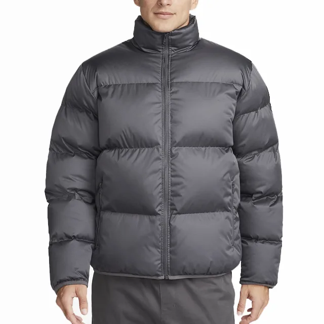 Unisex Puffer Jacket — Charcoal Grey — Charcoal Grey, front view, worn