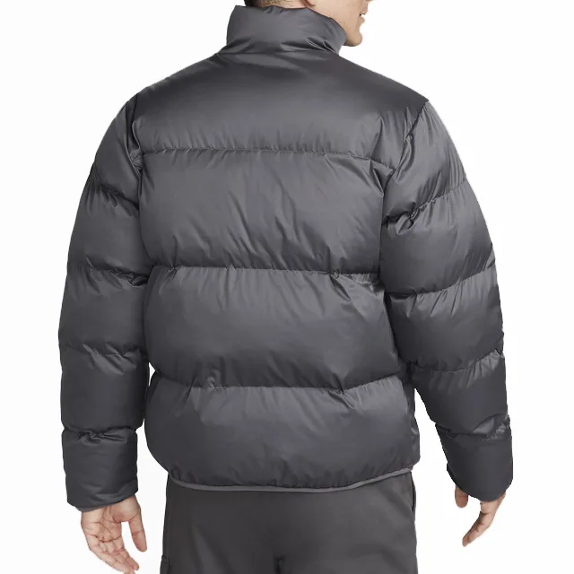 Unisex Puffer Jacket — Charcoal Grey — Charcoal Grey, back view, worn