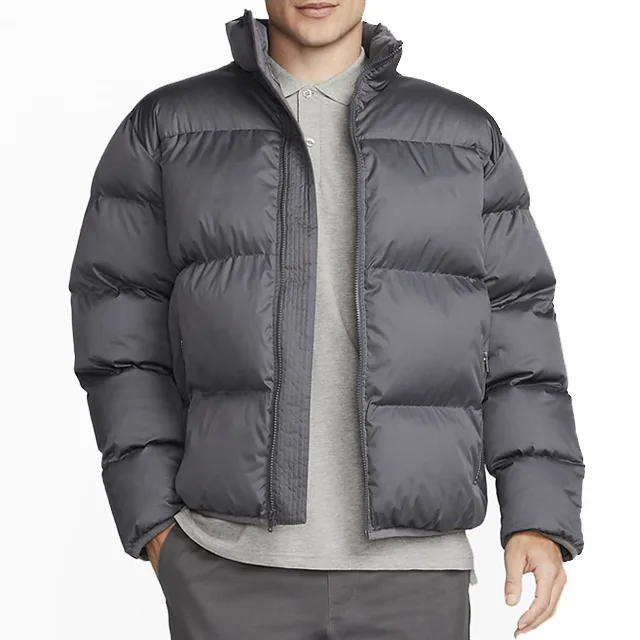Unisex Puffer Jacket — Charcoal Grey — Charcoal Grey, front view, worn open