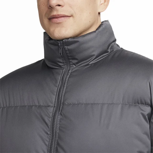 Unisex Puffer Jacket — Charcoal Grey — Charcoal Grey, collar close-up