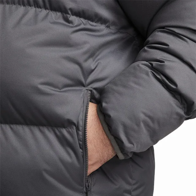 Unisex Puffer Jacket — Charcoal Grey — Charcoal Grey, pocket and cuff detail