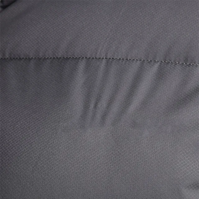 Unisex Puffer Jacket — Charcoal Grey — Charcoal Grey, fabric close-up
