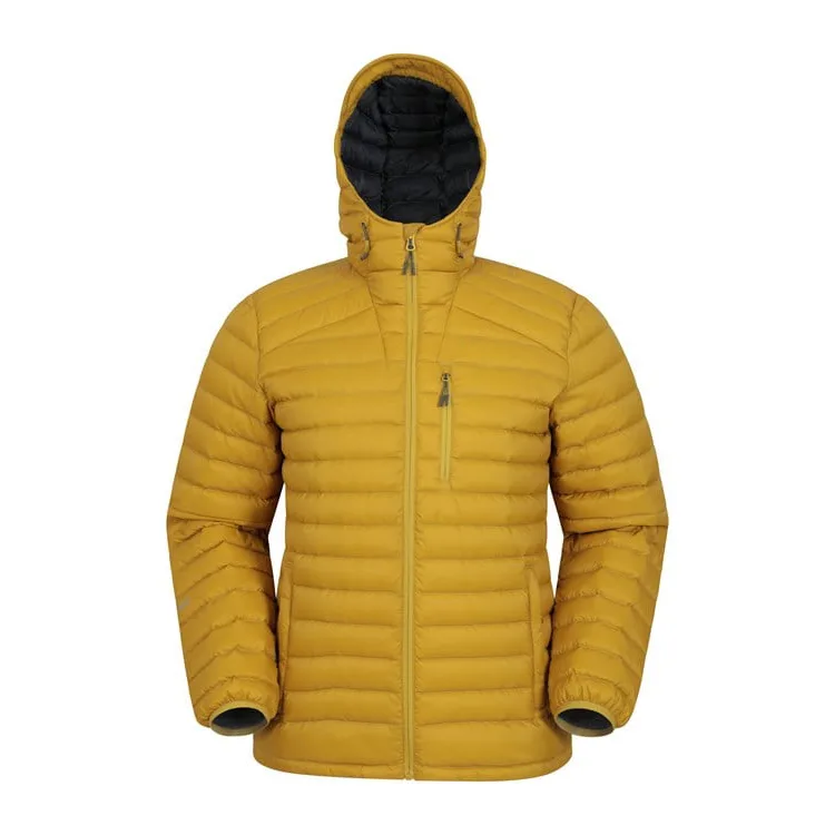 Unisex Puffer Jacket — Mustard Yellow — Mustard Yellow, front view, hood up