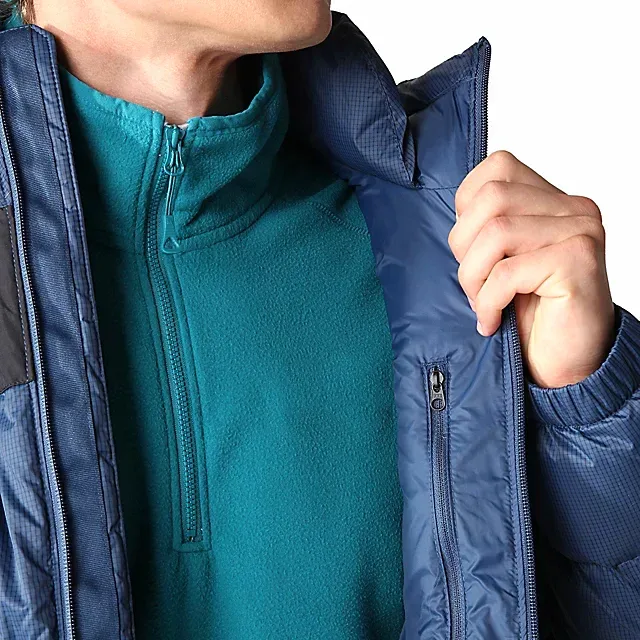 Unisex Puffer Jacket — Navy & Black — Navy & Black, worn open view