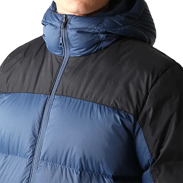Unisex Puffer Jacket — Navy & Black — Navy & Black, collar and hood detail