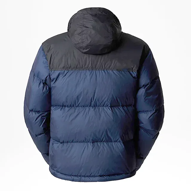 Unisex Puffer Jacket — Navy/Black — Navy/Black, back view with stowed hood