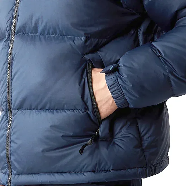 Unisex Puffer Jacket — Navy/Black — Navy/Black, hand pocket detail