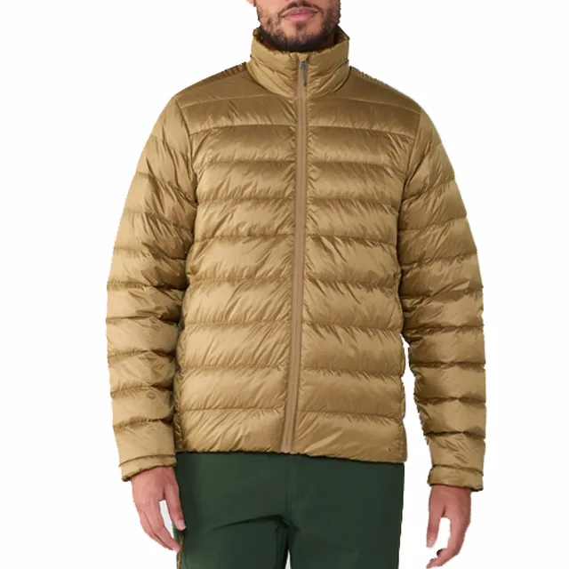 Unisex Quilted Jacket — Brown — Brown, front view, worn