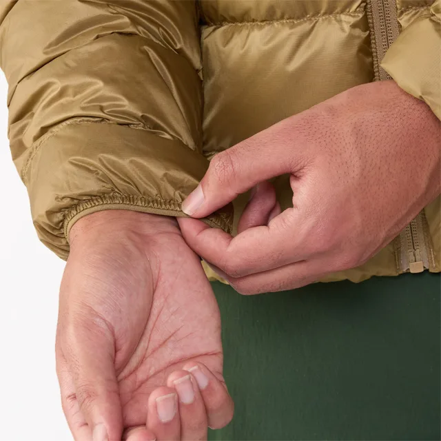 Unisex Quilted Jacket — Brown — Brown, cuff close-up, worn