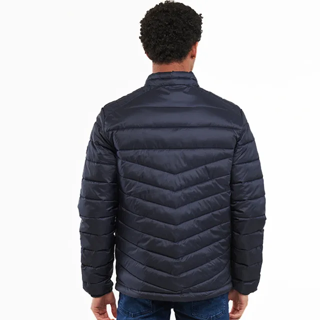 Unisex Quilted Jacket — Navy — Navy, back view, worn
