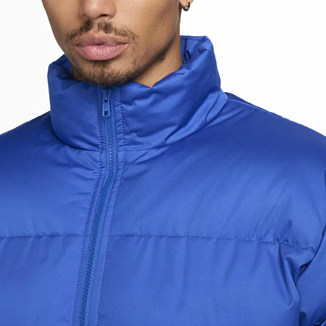 Unisex Quilted Jacket — Royal Blue — Royal Blue, collar detail, worn