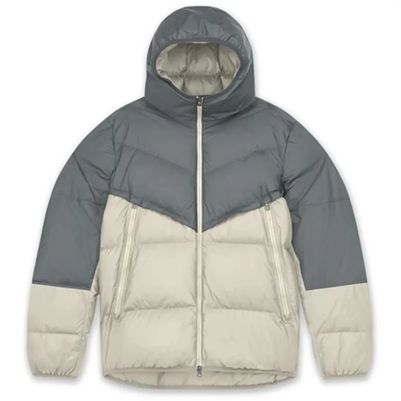 Unisex Colour-Block Puffer Jacket — 3 Colourways — Grey & White, front view