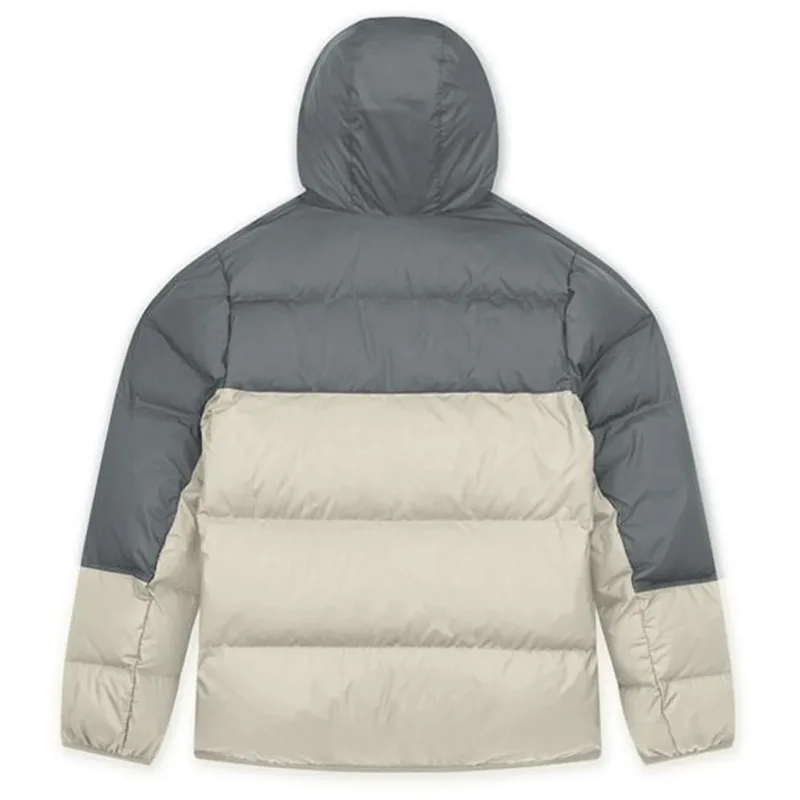 Unisex Colour-Block Puffer Jacket — 3 Colourways — Grey & White, back view