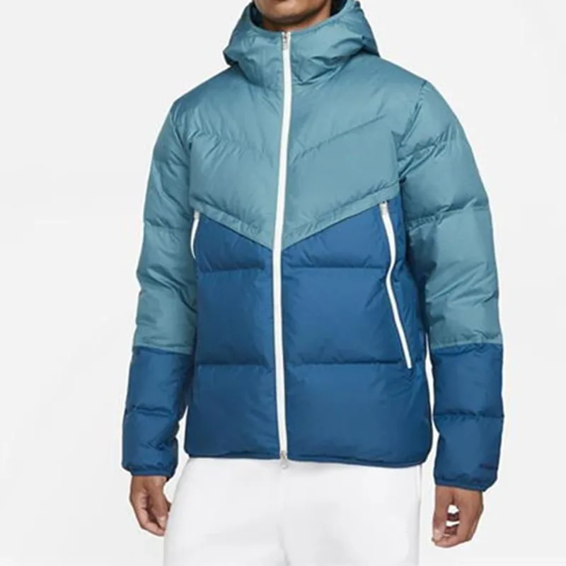 Unisex Colour-Block Puffer Jacket — 3 Colourways — Blue, worn front view