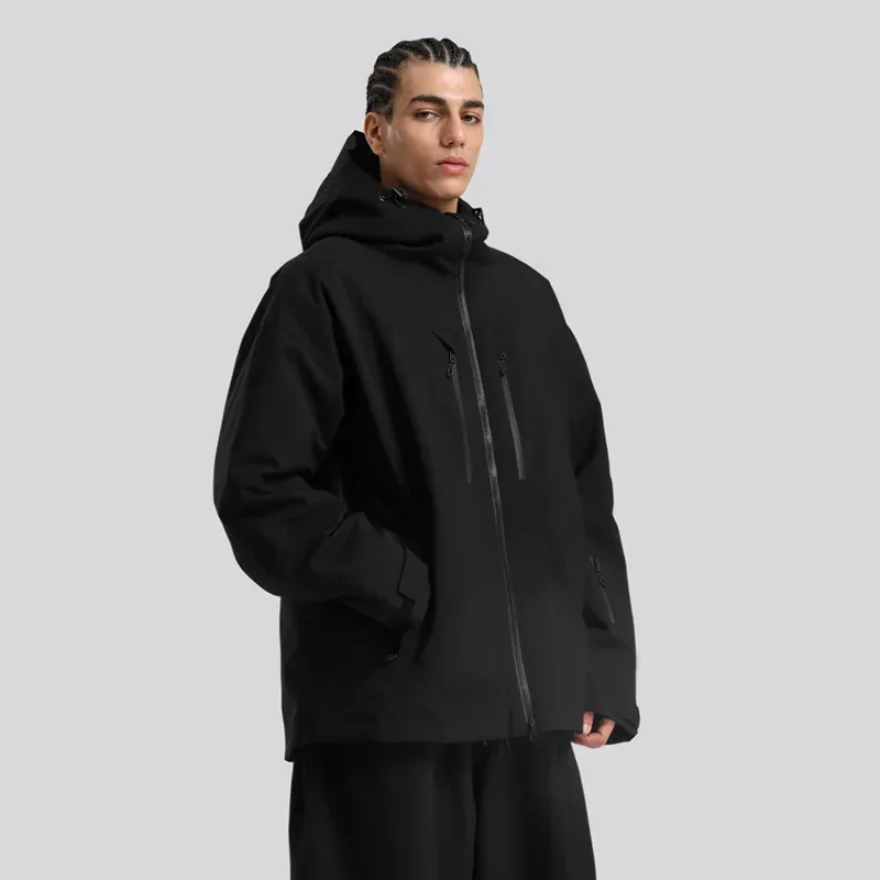 Unisex Recycled Ski Shell Jacket — Black, worn front