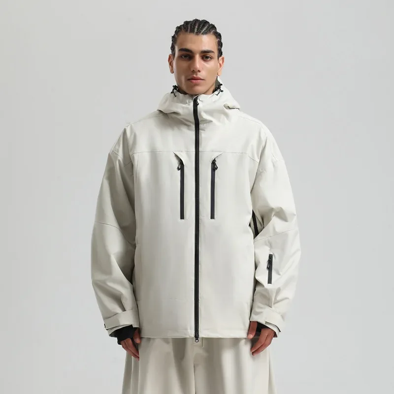 Unisex Recycled Ski Shell Jacket — White, worn front