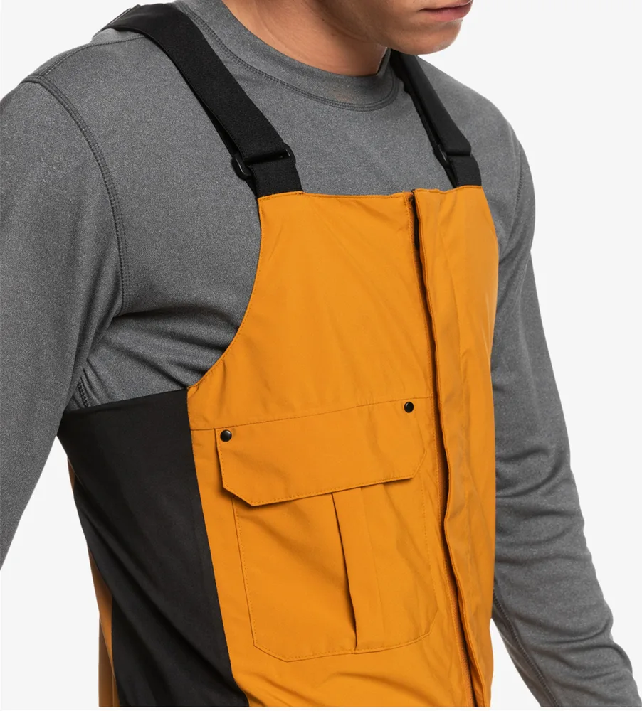 Unisex Ski Bib Pants — Mustard — Mustard — chest pocket detail