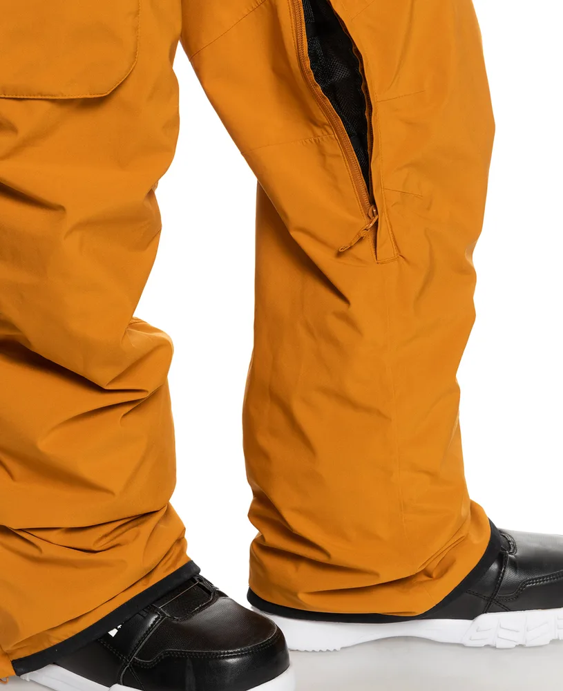 Unisex Ski Bib Pants — Mustard — Mustard — leg vent and gaiter detail