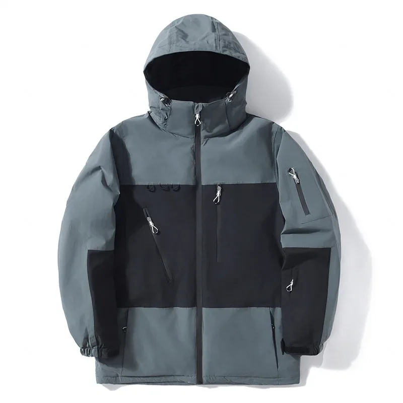 Unisex Ski Jacket — 8 Colourways — Grey / Black, front view