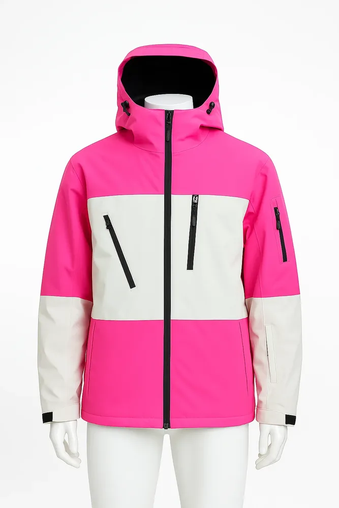 Unisex Ski Jacket — 8 Colourways — Pink / White, front view