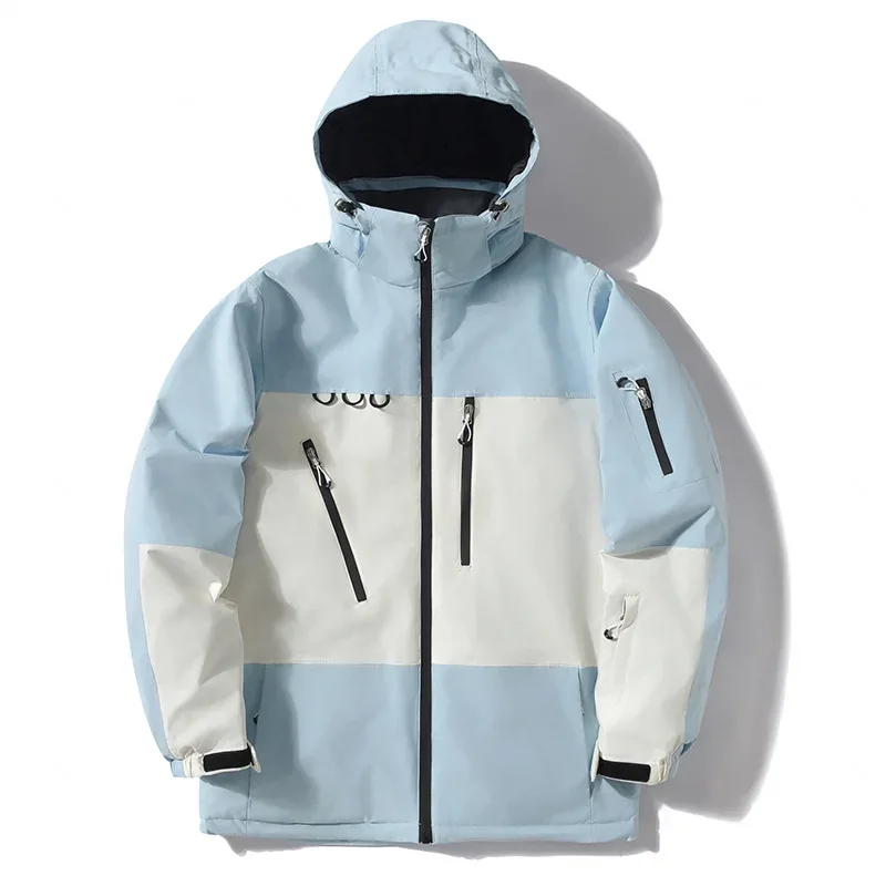 Unisex Ski Jacket — 8 Colourways — Light Blue / White, flat front view