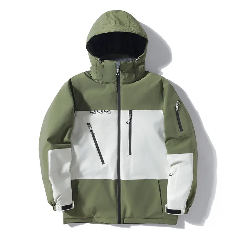 Unisex Ski Jacket — 8 Colourways — Army Green / White, front view