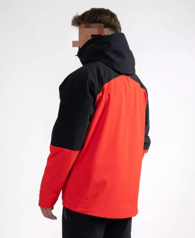 Unisex Ski Jacket — Black & Red — Black & Red, back three-quarter view