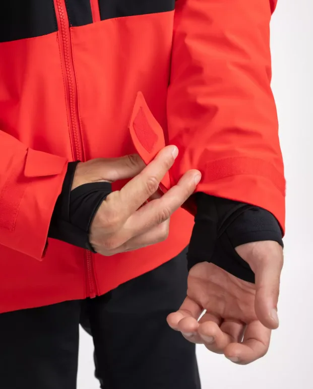 Unisex Ski Jacket — Black & Red — Black & Red, cuff detail