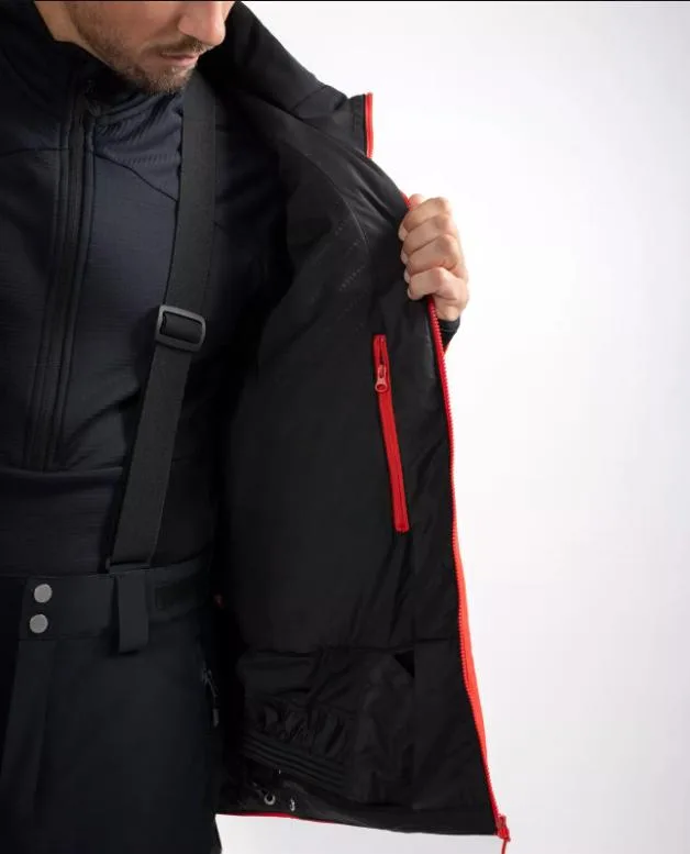 Unisex Ski Jacket — Black & Red — Black & Red, lining and snow skirt view