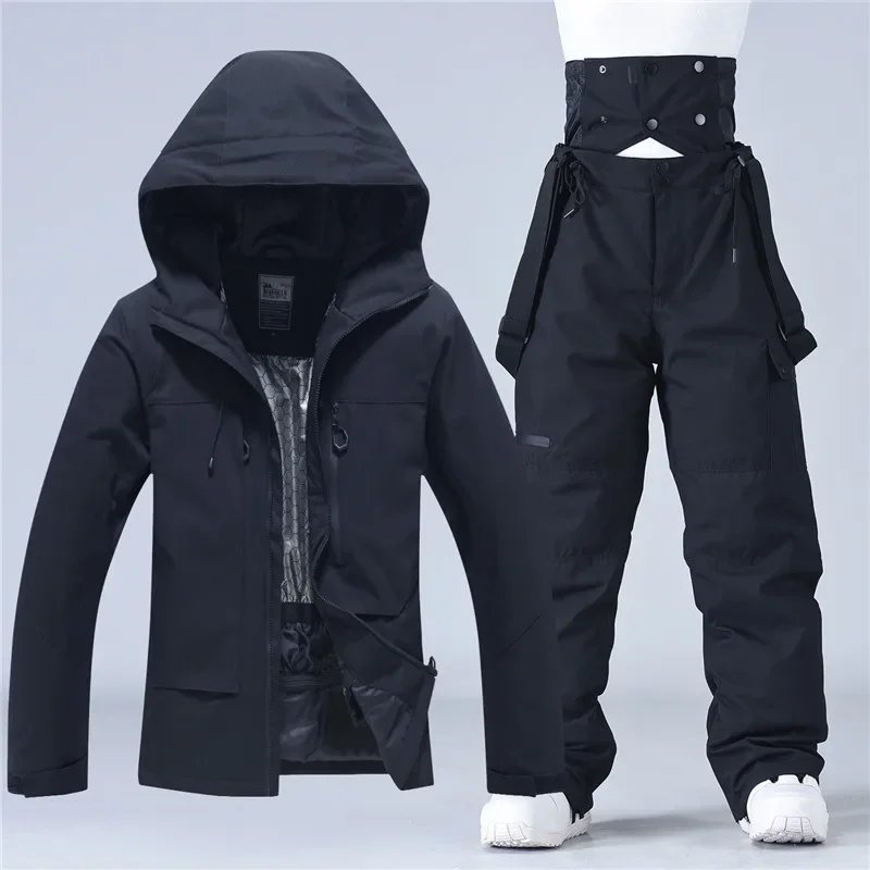 Unisex ski set in Black — insulated hooded jacket and ski pants