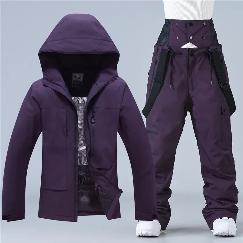 Unisex ski set in Purple — insulated hooded jacket and ski pants