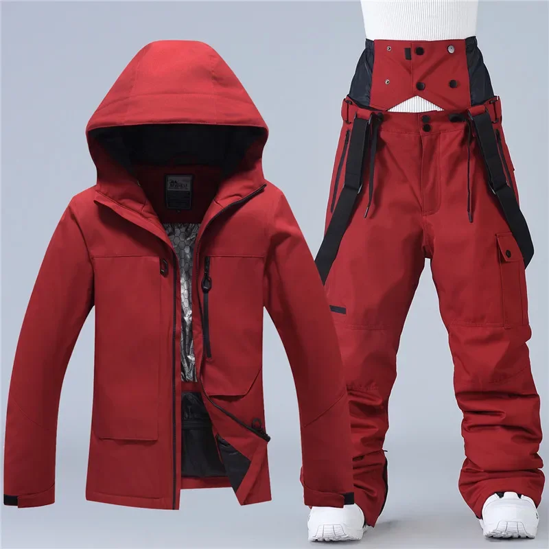 Unisex ski set in Red — insulated hooded jacket and ski pants