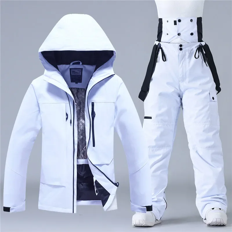 Unisex ski set in White — insulated hooded jacket and ski pants