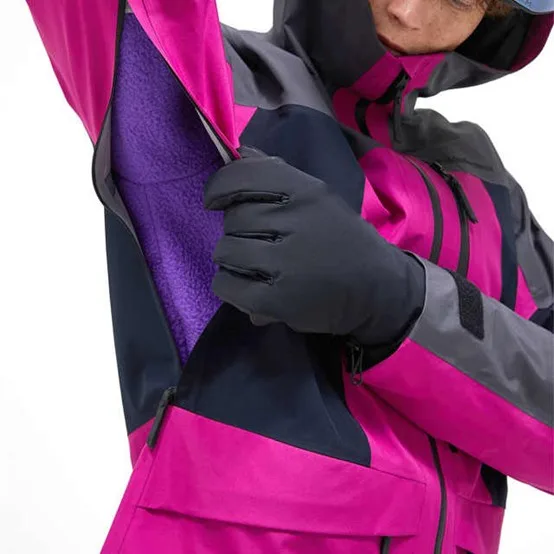 Unisex Ski Jacket — Pink Colour Block — Pink Colour Block, underarm vent and lining view