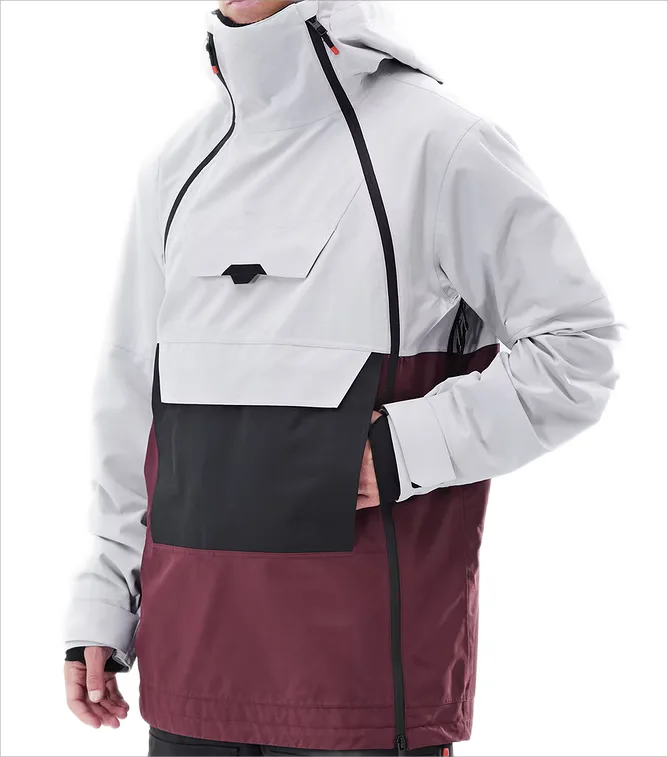 Unisex Ski Jacket — White, Grey & Burgundy — White, Grey & Burgundy, front view