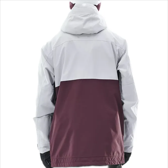Unisex Ski Jacket — White, Grey & Burgundy — White, Grey & Burgundy, back view