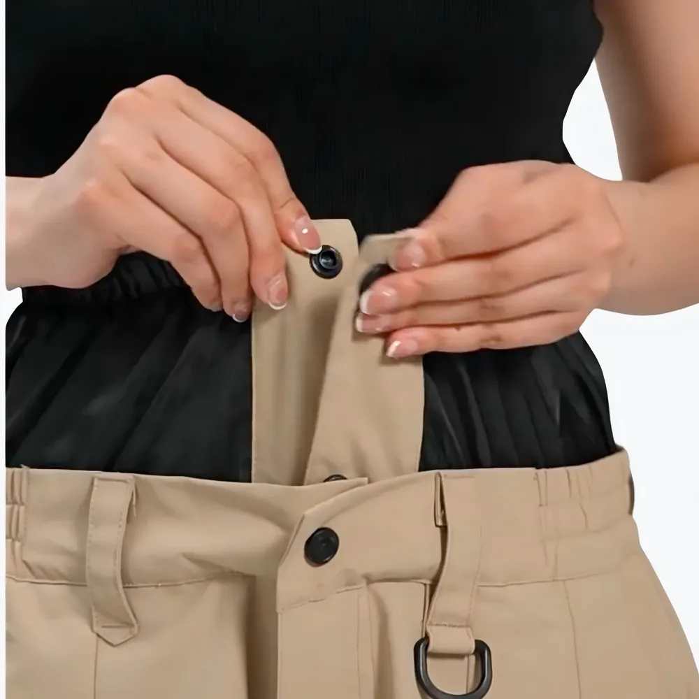 Unisex Ski Pants — 9 Colourways — Khaki, waistband detail
