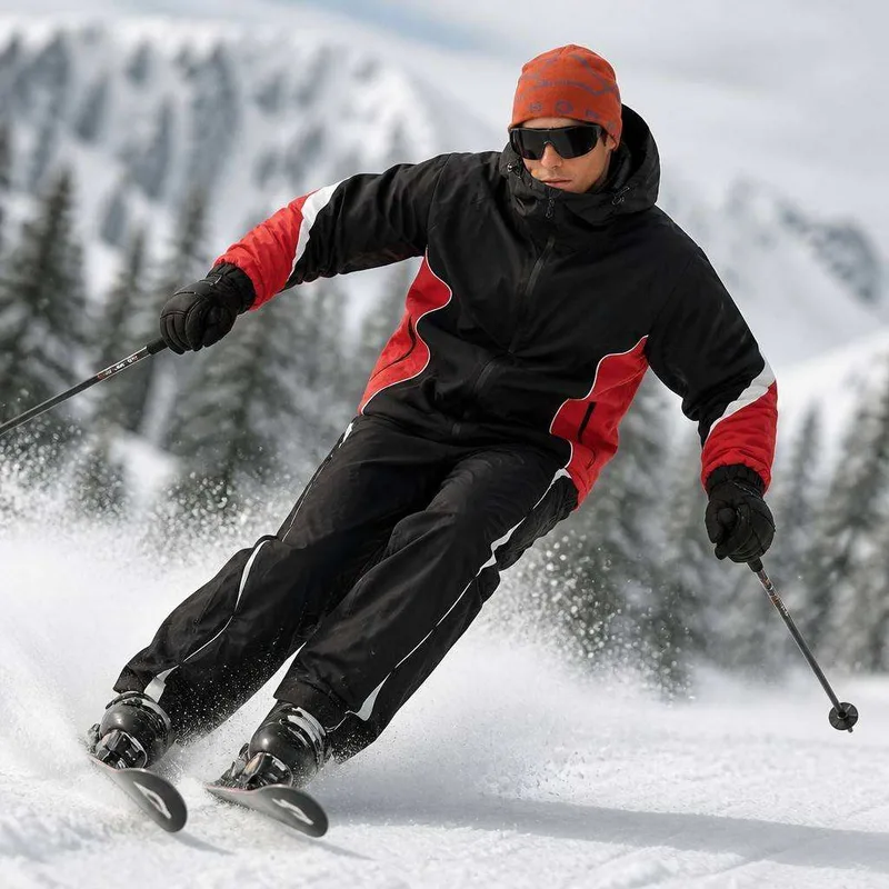 Unisex Two-Piece Ski Suit Set — Black & Red — 1 Colourway