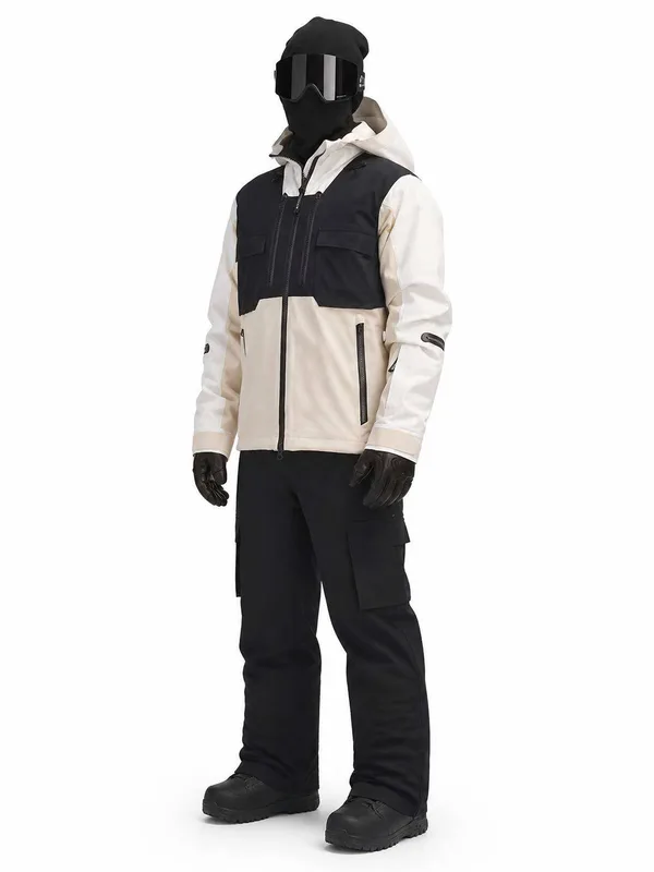 Unisex Panelled Ski Suit Set — White & Black — 1 Colourway — White & Black, full set, three-quarter view