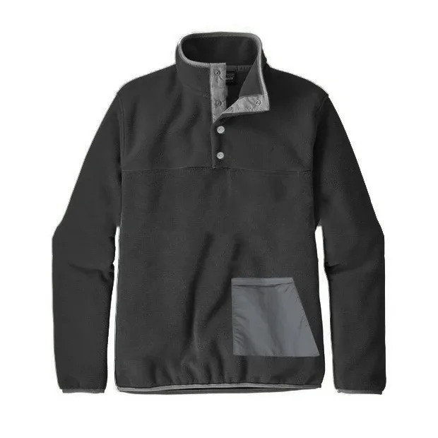 Unisex Snap-Collar Fleece Pullover — 3 Colourways — Black, front view