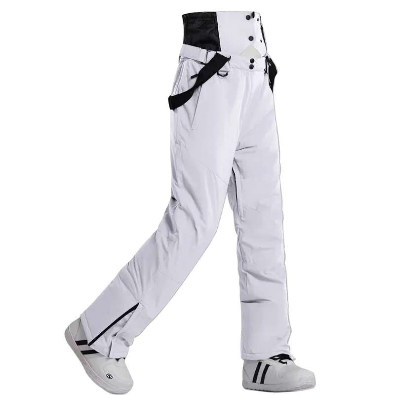 Unisex insulated ski pants in White — regular waist and a clean leg, worn by a model