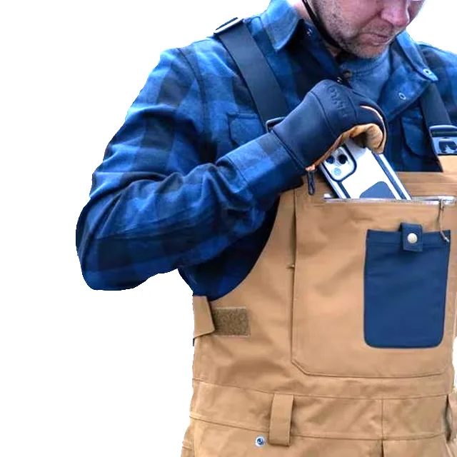 Unisex Snowboard Bib Pants — Mustard — Mustard — chest pocket detail