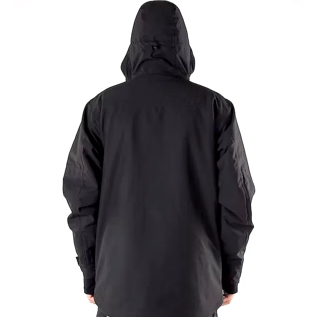 Unisex Snowboard Jacket — Black — Black, hooded back view
