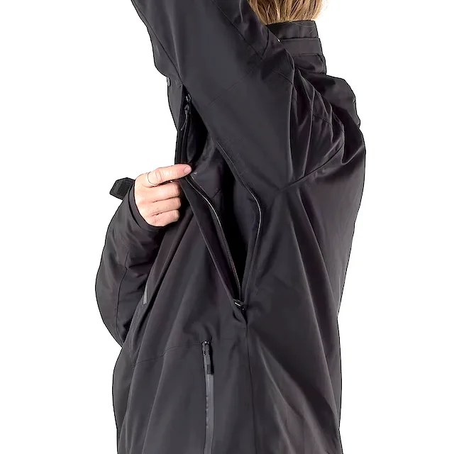 Unisex Snowboard Jacket — Black — Black, underarm vent detail