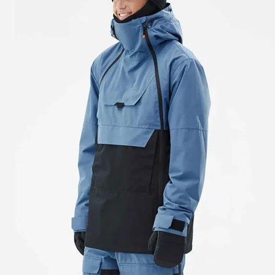 Unisex Snowboard Jacket — Light Blue & Black — Blue & Black, worn front view
